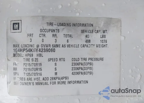 2000 Buick Lesabre Custom из США, поврежденный, VIN 1G4HP54K6Y4239060